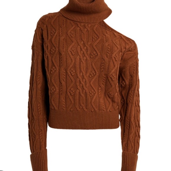 Paige x Anthropologie Raundi Cable Knit M Brown Red Cropped OffShoulder Pullover - Picture 11 of 13
